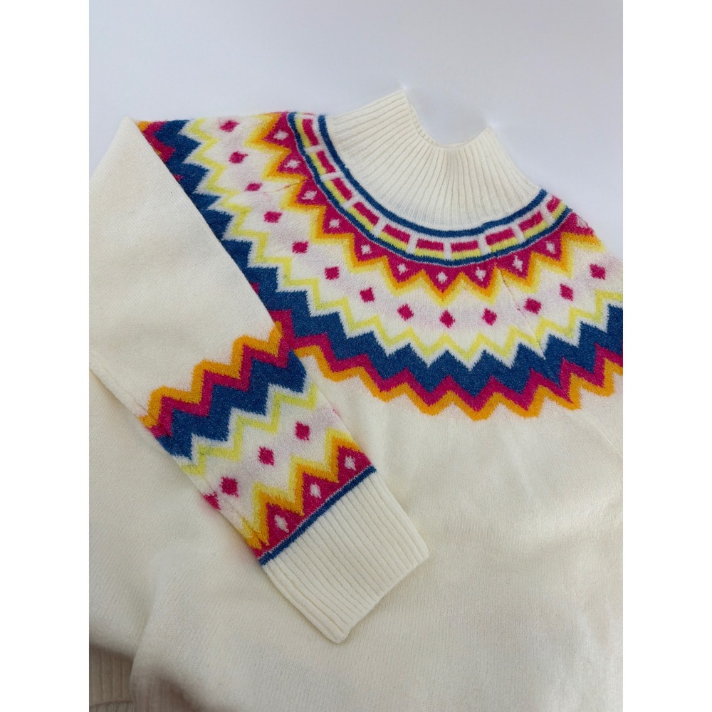 Vince Camuto Womens Ivory Fair Isle Mock‎ Neck Sweater Multi Color Geometric M